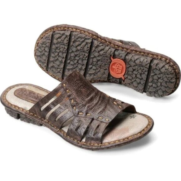 Born Shoes - Born Laramie Full Grain Leather Dark Brown Slide Sandals Womens